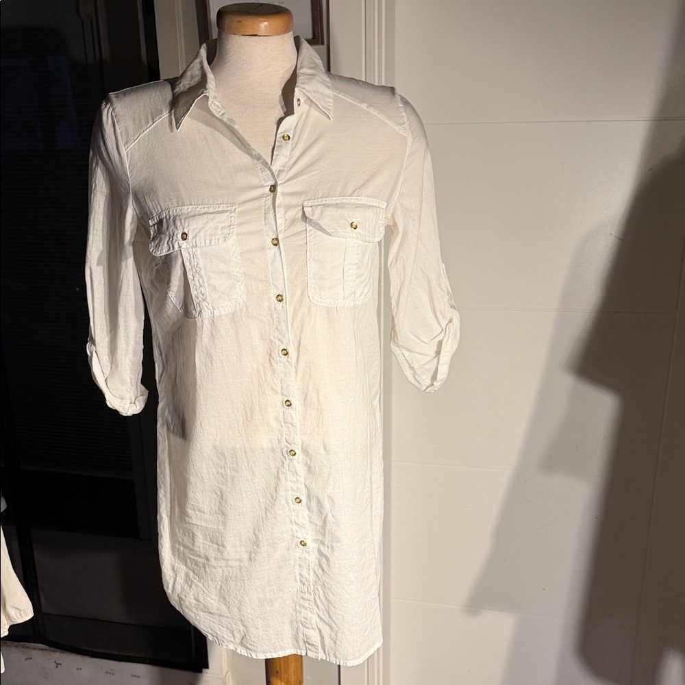 White Long Button-Up Shirt Dress